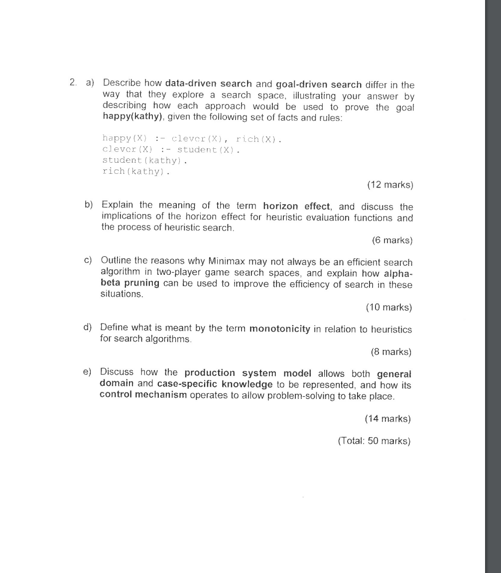 Solved 2. a) Describe how datadriven search and goaldriven