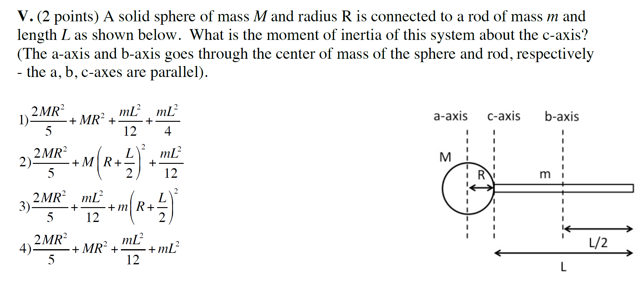 Solved a V.(2 points) A solid sphere of mass M and radius R | Chegg.com