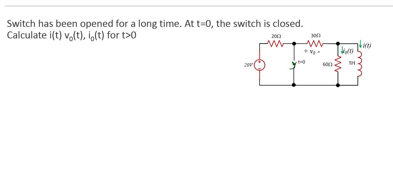 Solved Switch has been opened for a long time. At t=0, the | Chegg.com