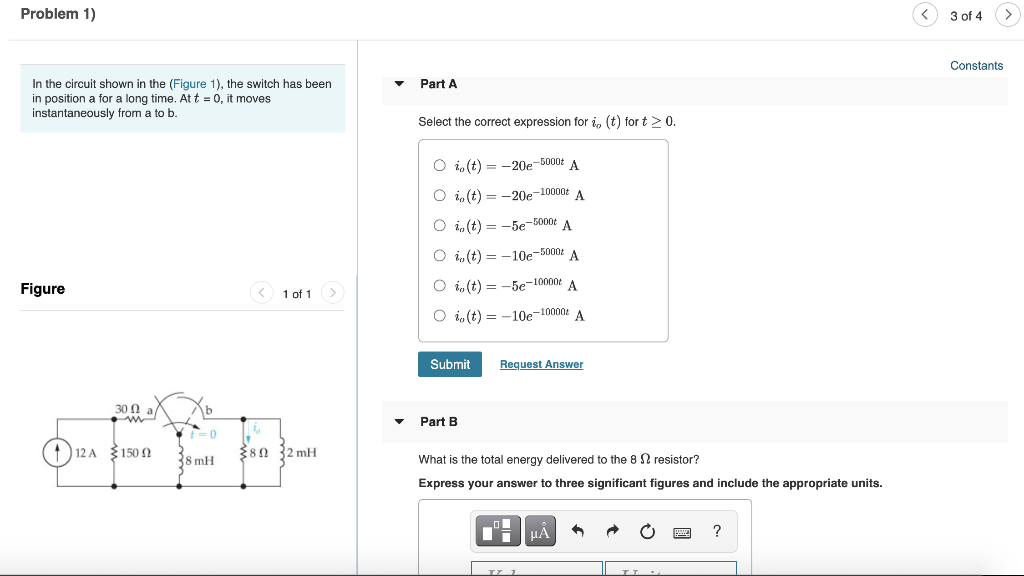 Solved Problem 1) 3 of 4 Constants Part A In the circuit | Chegg.com