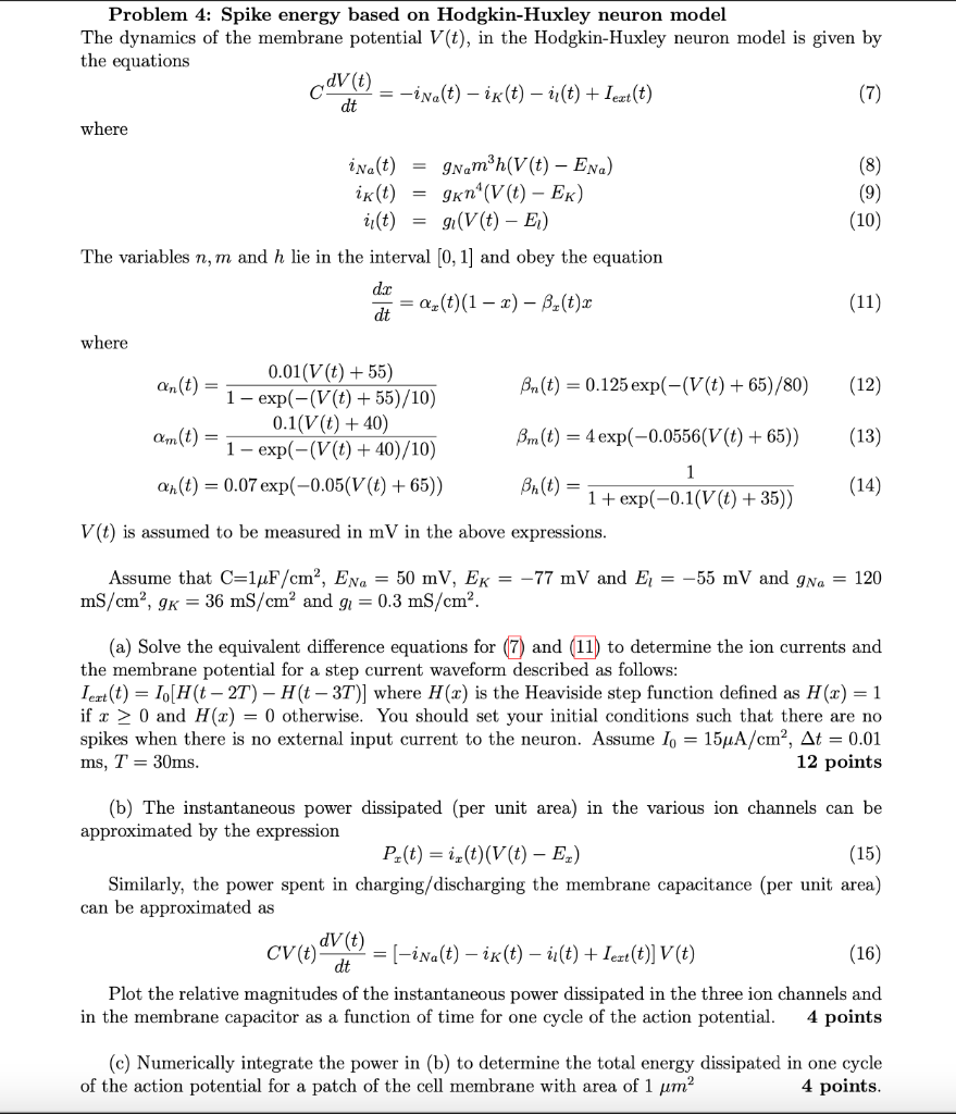 Solved cdV (t) = Problem 4: Spike energy based on | Chegg.com