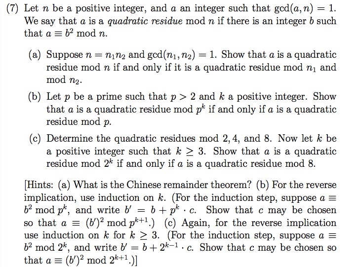 Solved (7) Let n be a positive integer, and a an integer | Chegg.com