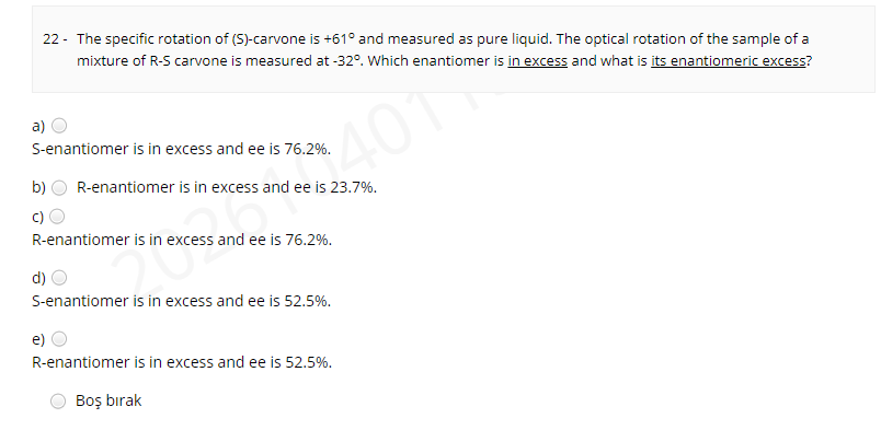 22 The Specific Rotation Of S Carvone Is 61 And Chegg Com