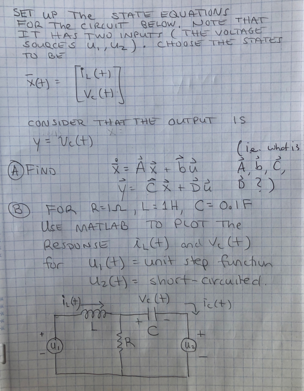 Set Up The State Equations For The Circuit Below Chegg Com