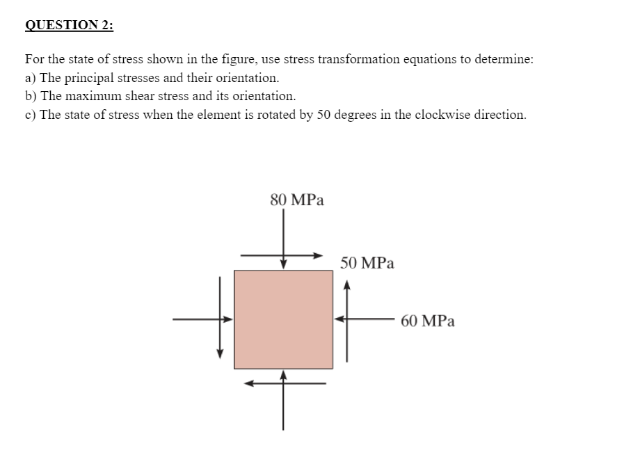 Solved Question 2 For The State Of Stress Shown In The