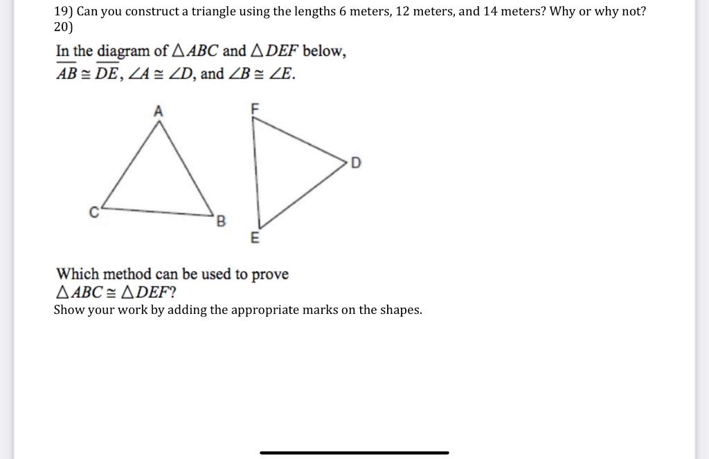 Solved 19) Can you construct a triangle using the lengths 6 | Chegg.com