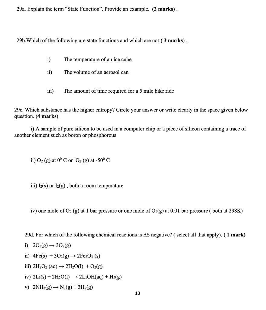 Solved 29a. Explain the term "State Function". Provide an | Chegg.com