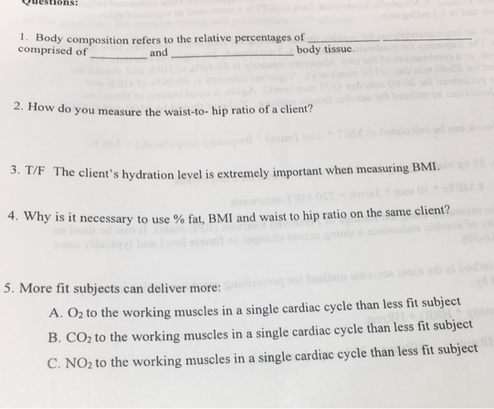 Solved euestions 1. Body composition refers to the relative