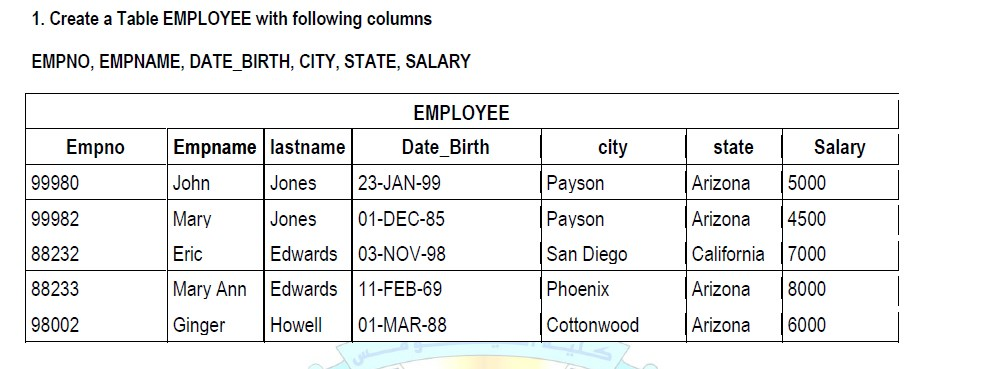 Solved 1. Create a Table EMPLOYEE with following columns | Chegg.com