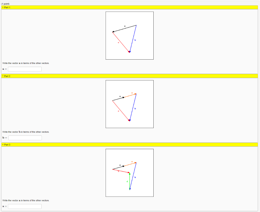 Solved (1 Point) Part 1 Write The Vector A In Terms Of The | Chegg.com