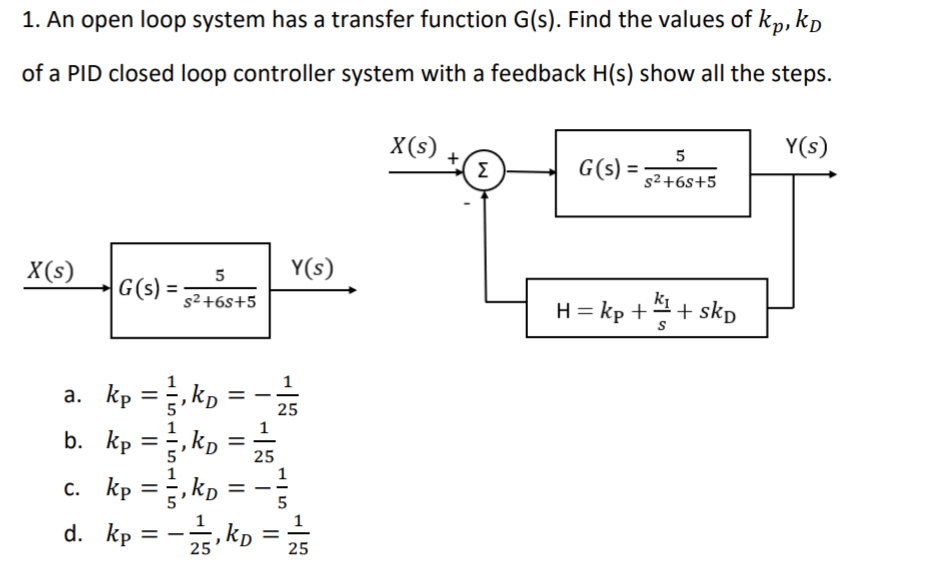 Solved 1. An open loop system has a transfer function G(s). | Chegg.com