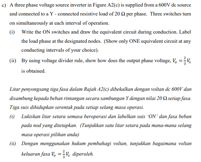 Solved c) A three phase voltage source inverter in Figure | Chegg.com