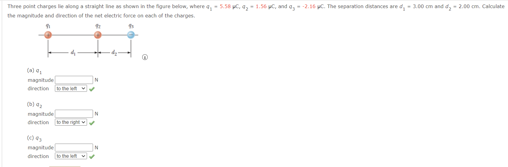 Solved Three Point Charges Lie Along A Straight Line As 0053