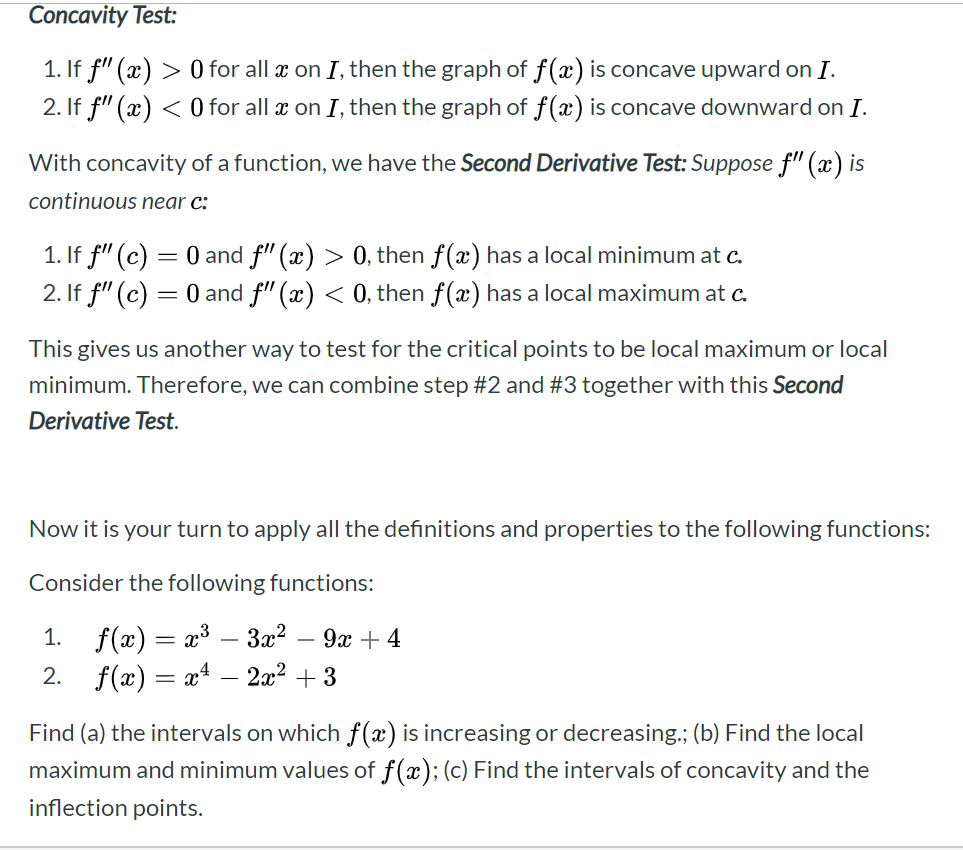 Solved Concavity Test 1 If F A 0 For All X On I T Chegg Com