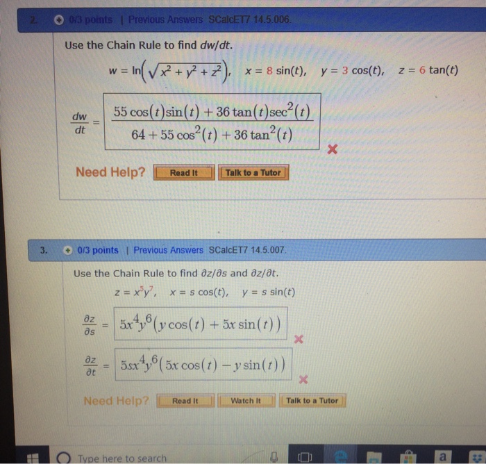 Solved 03 points I Previous Answers SCalcET7 14.5.006 Use