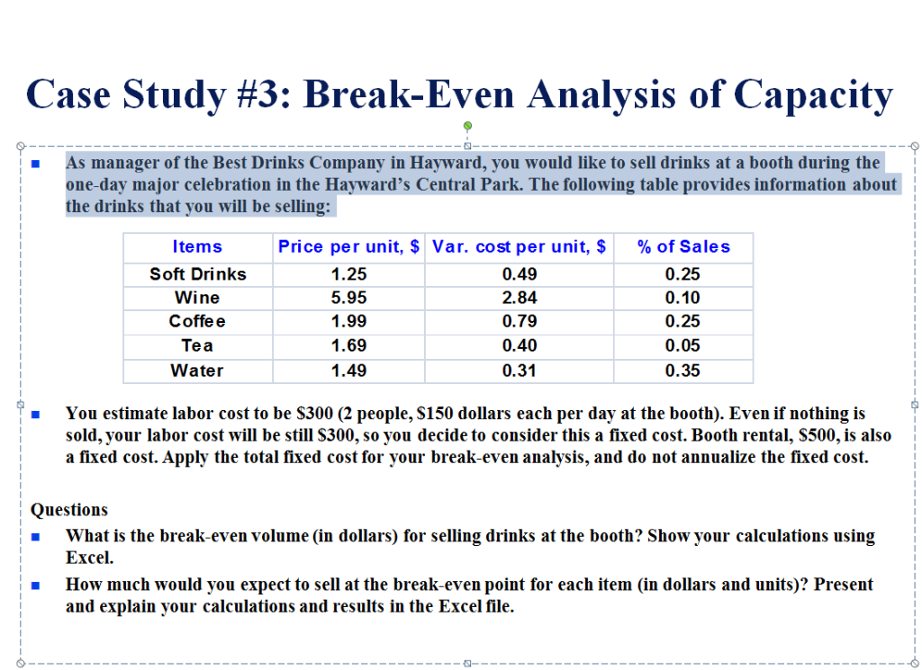 break even analysis case study pdf