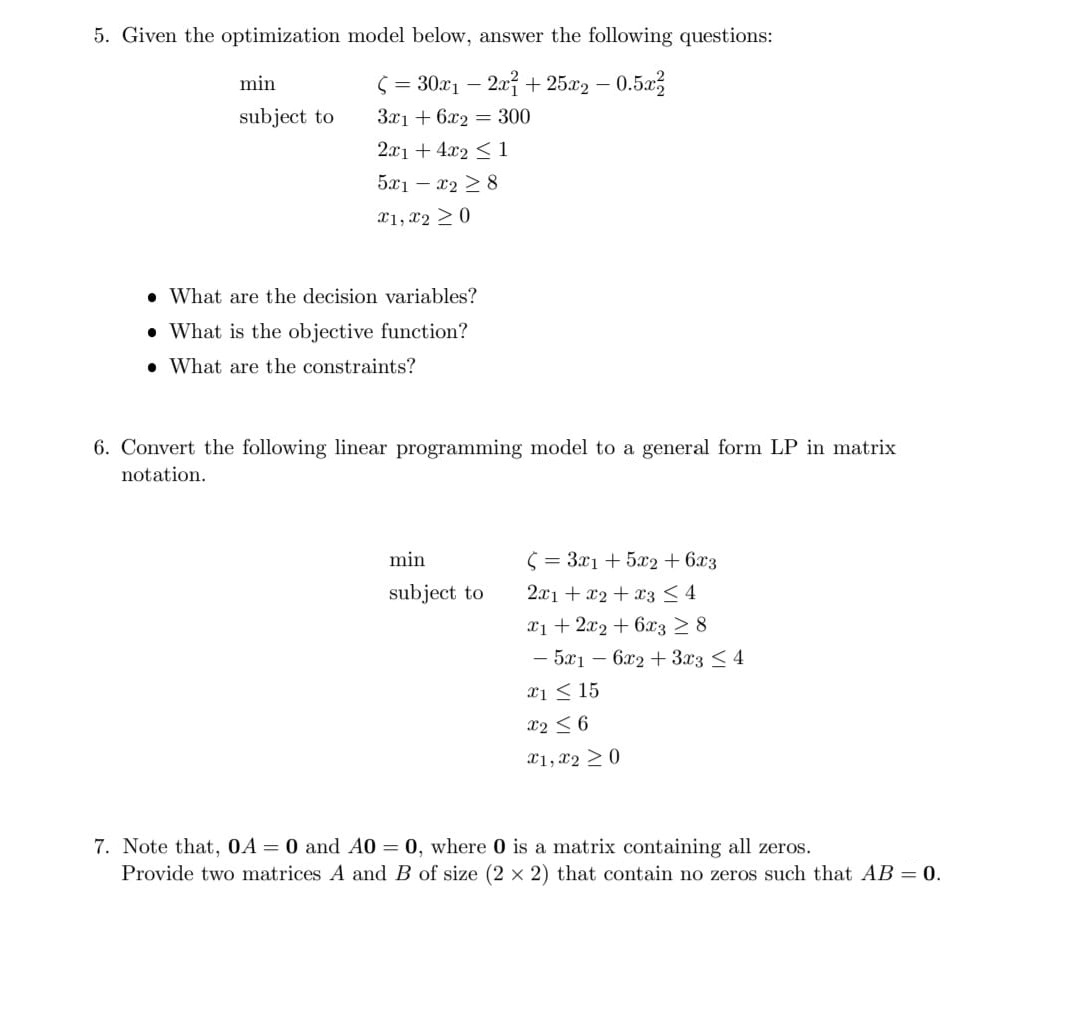 Solved Given The Optimization Model Below, Answer The | Chegg.com