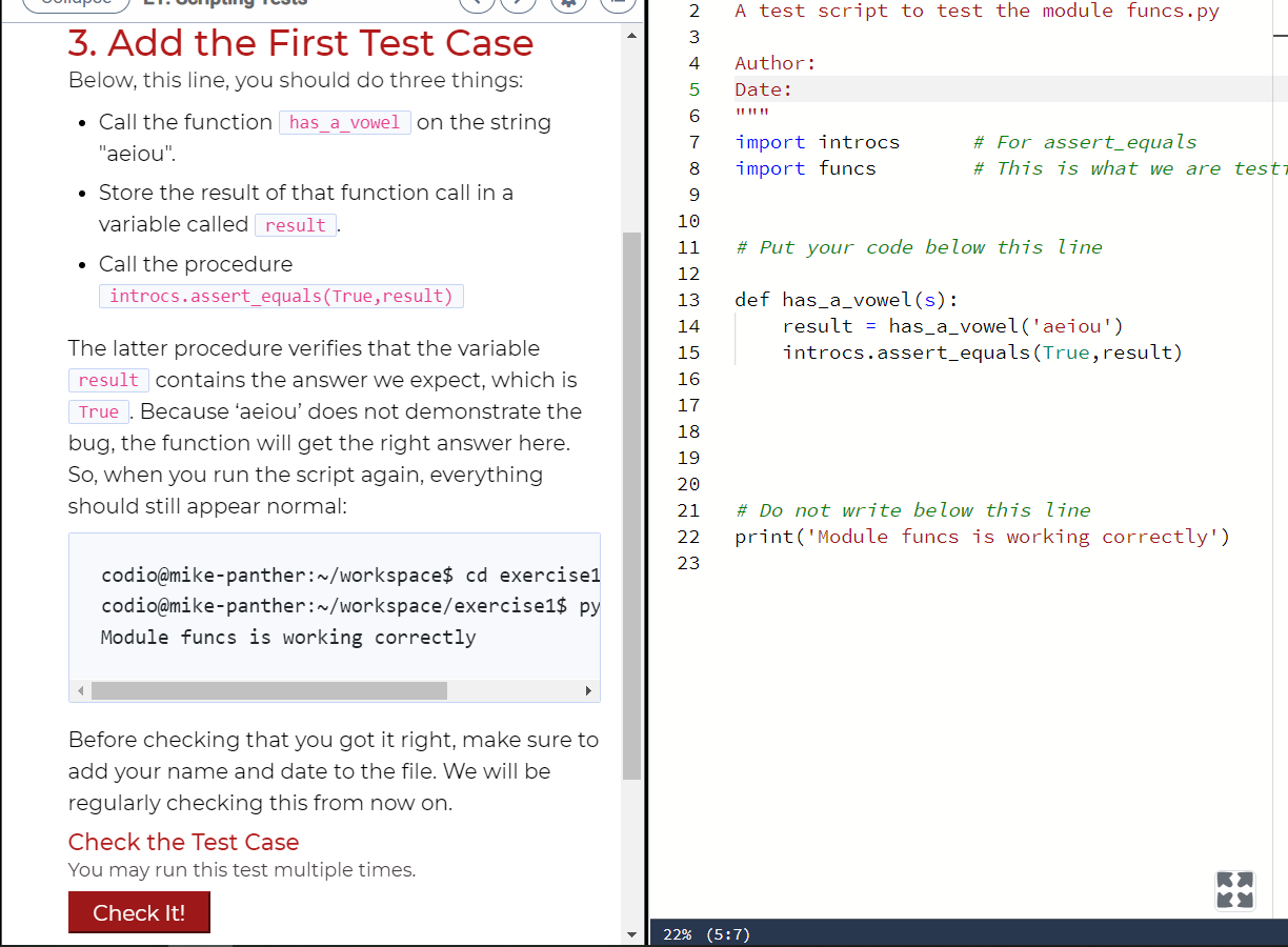 Solved Having trouble with this Codio Project for Python | Chegg.com