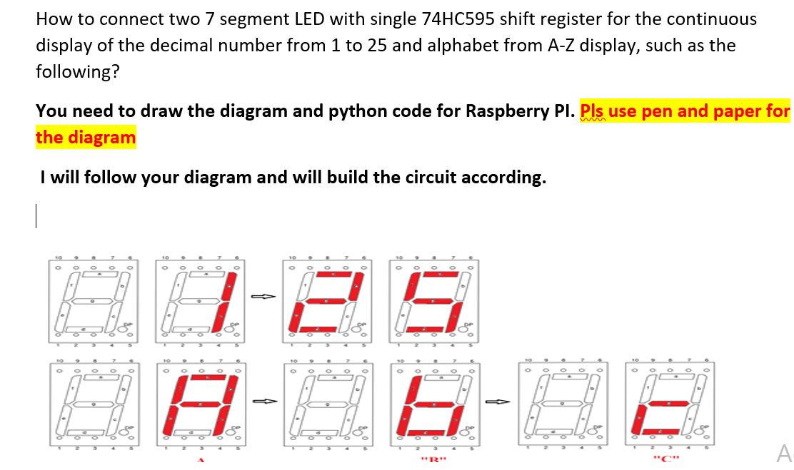 How to connect two 7 segment LED with single 74HC595 | Chegg.com