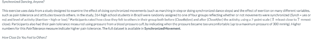 Synchronized Dancing, Anyone? This exercise uses data | Chegg.com