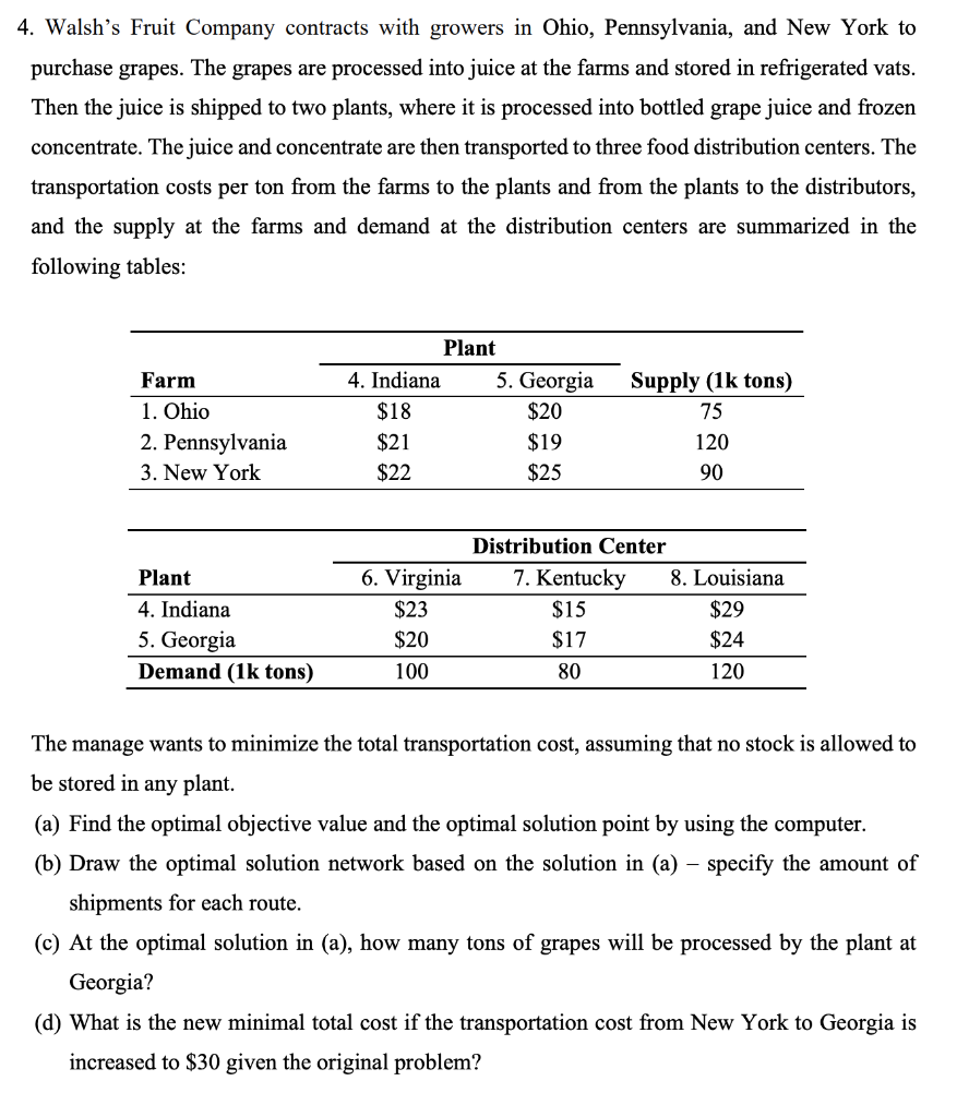 Solved 4. Walsh's Fruit Company contracts with growers in