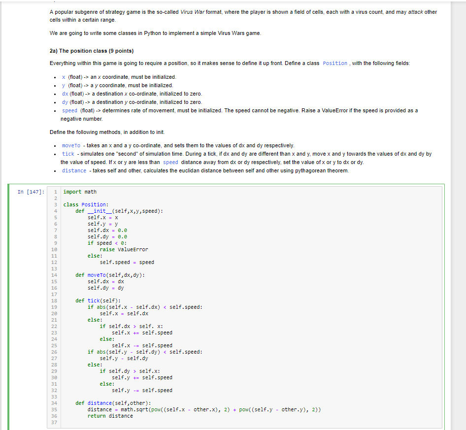 Solved Python 3 2b) The Cell class (23 points) Our cells are | Chegg.com
