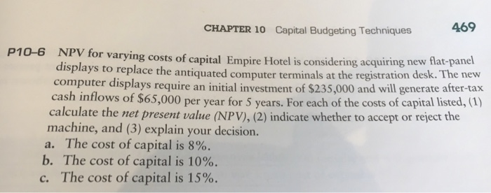 Solved CHAPTER 10 Capital Budgeting Techniques 469 P10-6 NPV | Chegg.com