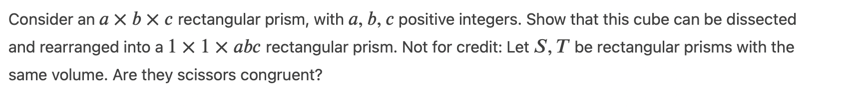Solved Consider an a×b×c rectangular prism, with a,b,c | Chegg.com