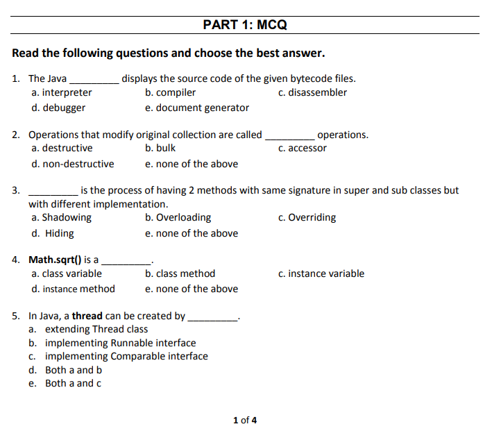 Solved PART 1: MCQ Read The Following Questions And Choose | Chegg.com