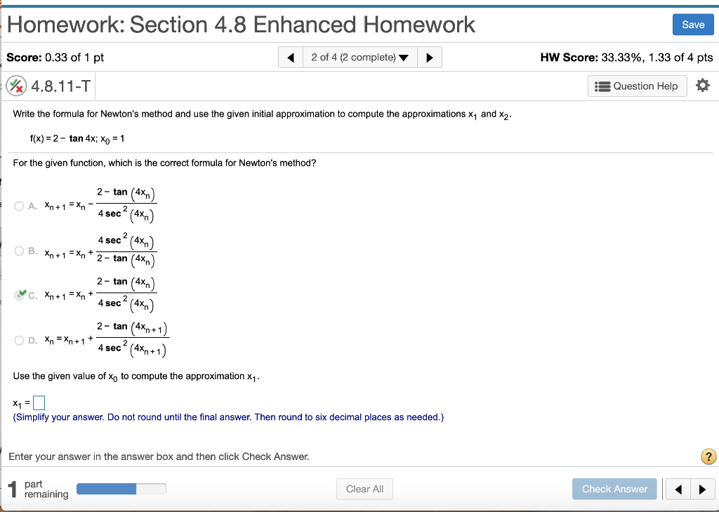 Solved Save Homework: Section 4.8 Enhanced Homework Score: | Chegg.com