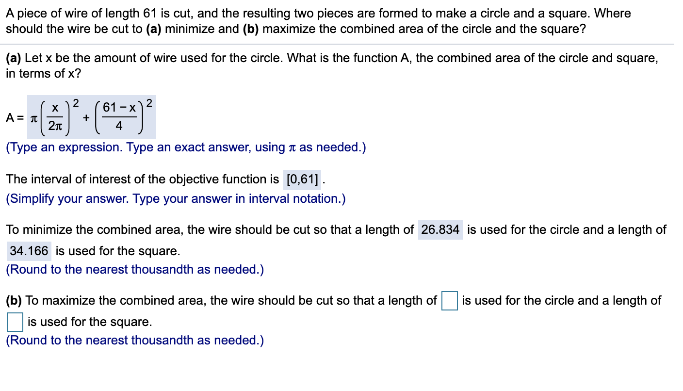 Solved A piece of wire of length 61 is cut, and the | Chegg.com