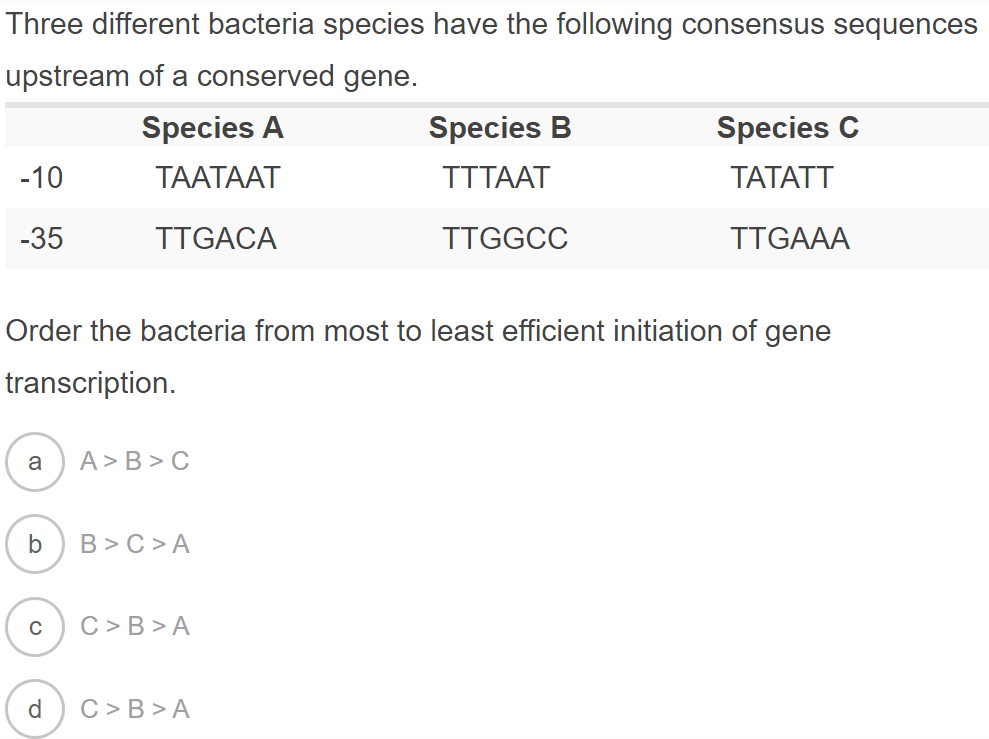 Solved Three Different Bacteria Species Have The Following | Chegg.com