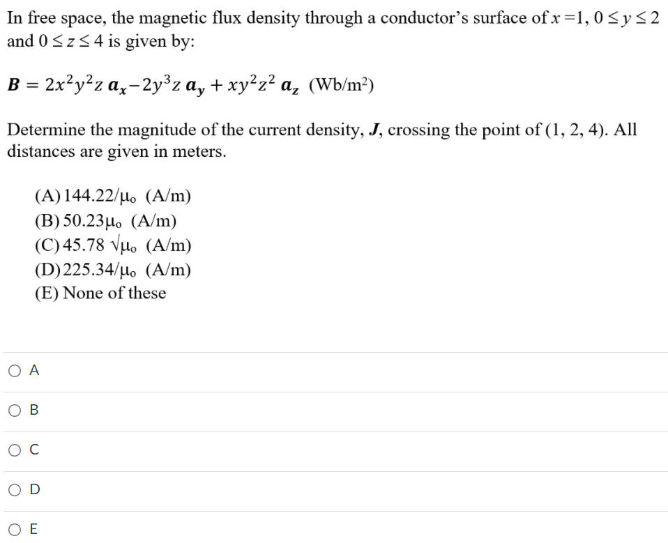 Solved In free space, the magnetic flux density through a | Chegg.com