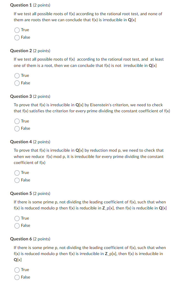 Solved Question 1 (2 ﻿points)If we test all possible roots | Chegg.com