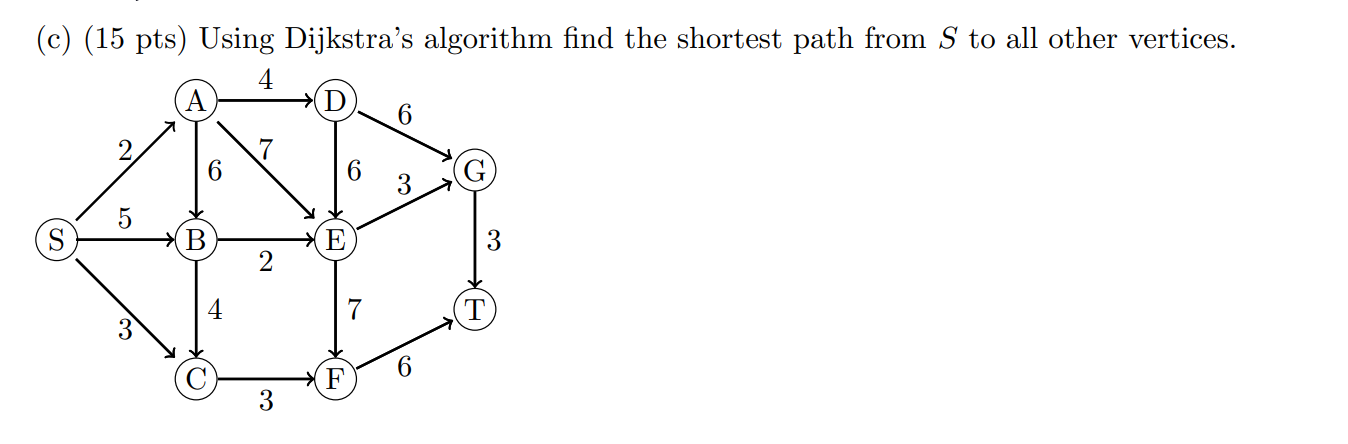 Solved (c) (15 pts) Using Dijkstra’s algorithm find the | Chegg.com
