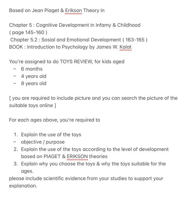 Solved Based on Jean Piaget Erikson Theory in Chapter 5