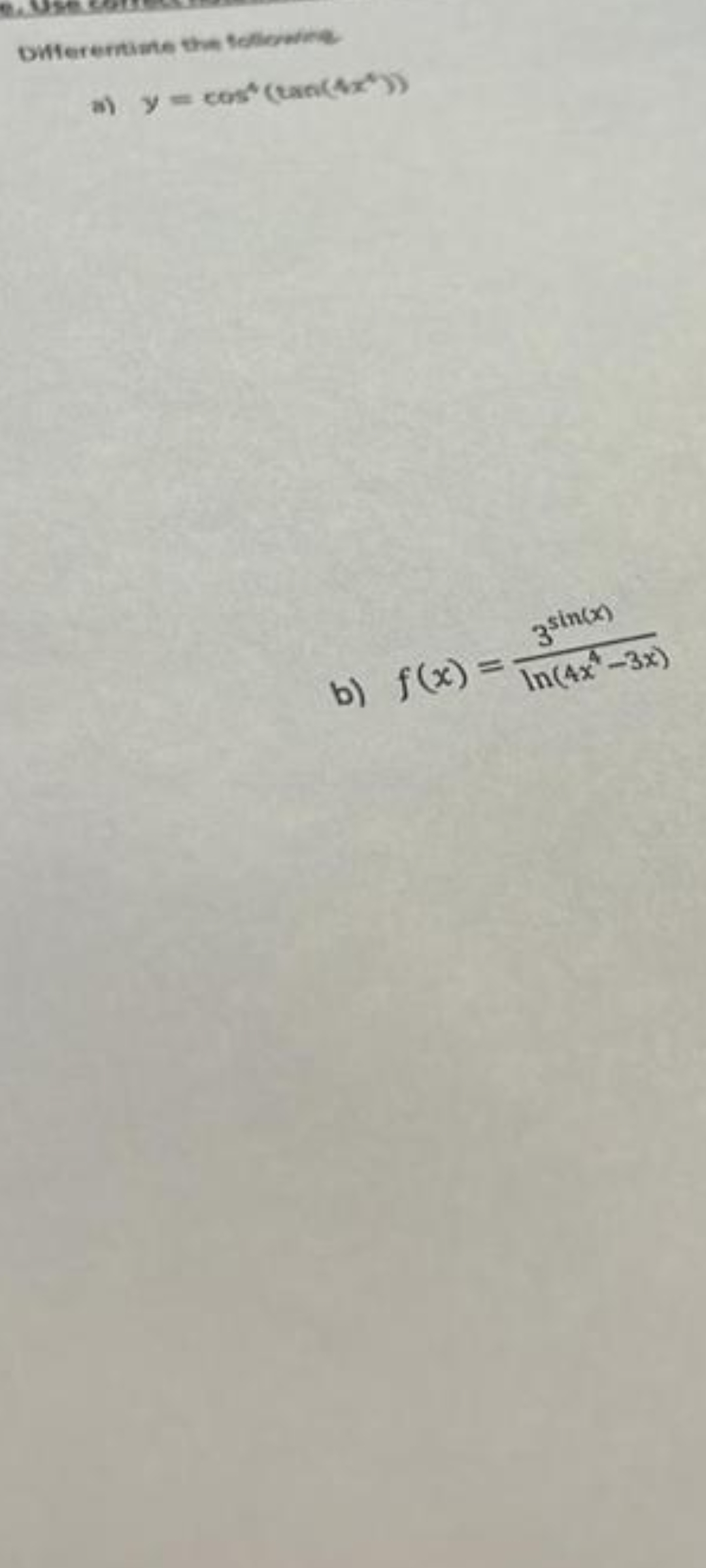 solved-y-cos-tan-4x-b-f-x-ln-4x4-3x-3sin-x-chegg
