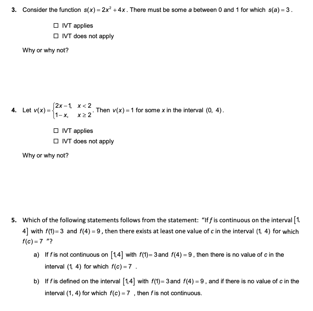 Solved The Intermediate Value Theorem Recall That The Chegg Com