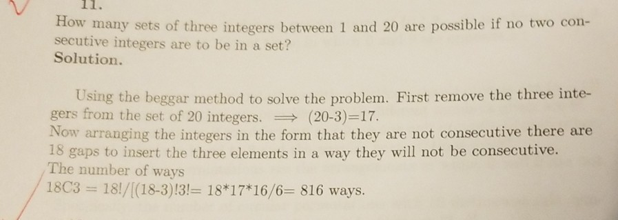 Solved 11. How many sets of three integers between 1 and 20 | Chegg.com