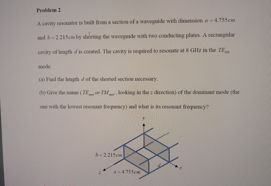 Solved Problem 2 A cavity resonator is built from a section
