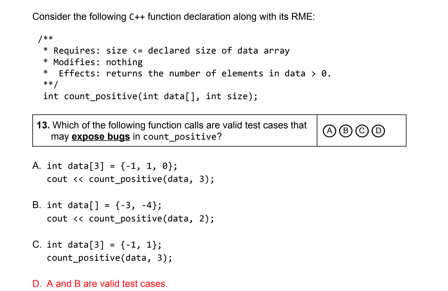 Solved Consider the following C++ function declaration along | Chegg.com