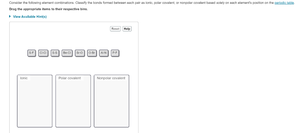 Solved Consider the following element combinations. Classify | Chegg.com