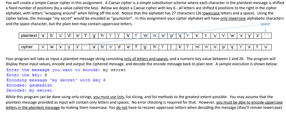 You will create a simple Caesar cipher in this | Chegg.com