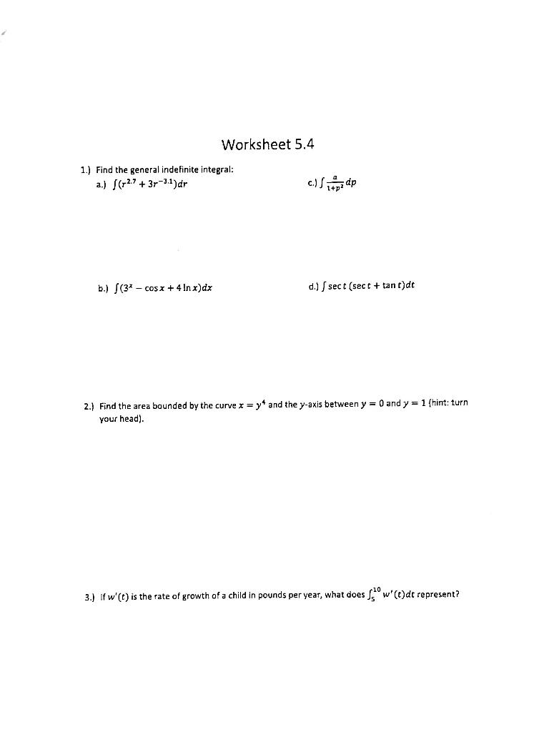 Solved A packet of worksheets from my Calculus 1 class from | Chegg.com