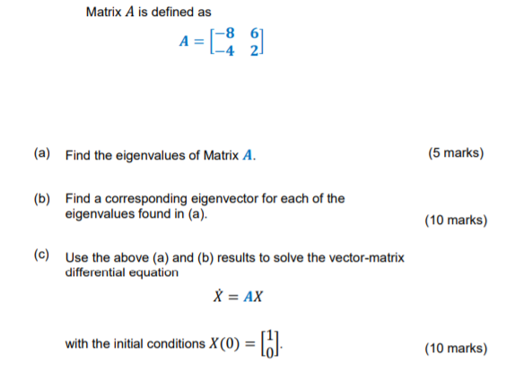 Solved Matrix A is defined as А [8] -8 6 -4 2 (a) Find the | Chegg.com