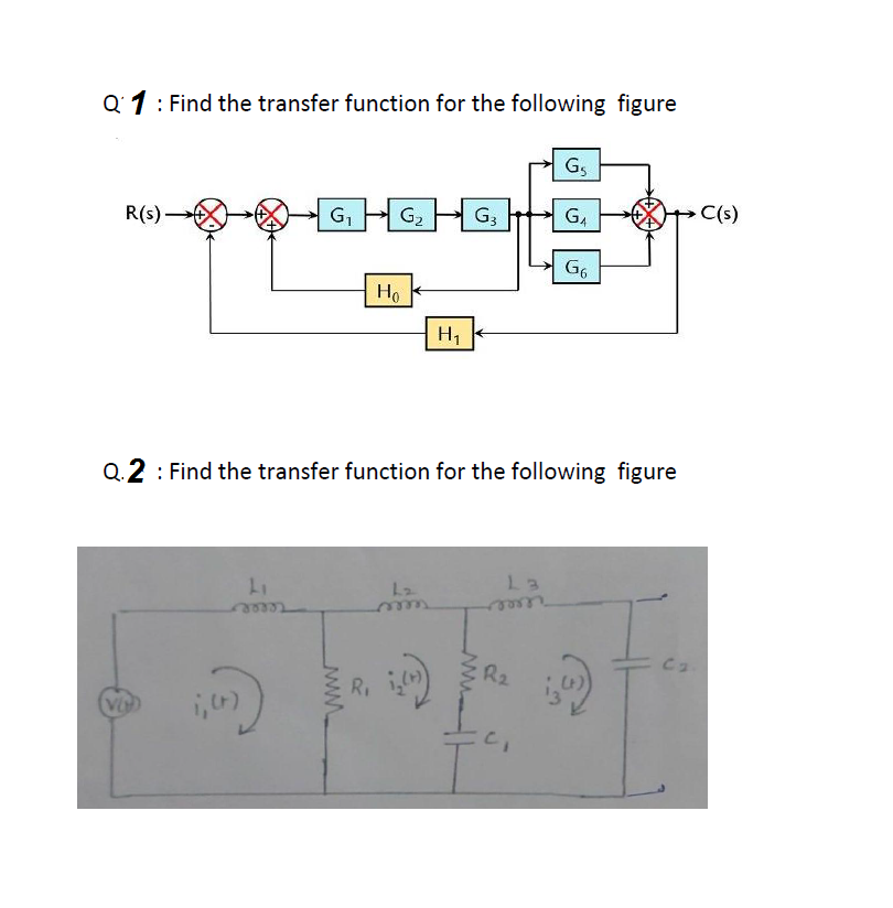 Solved Q: 1: Find the transfer function for the following | Chegg.com