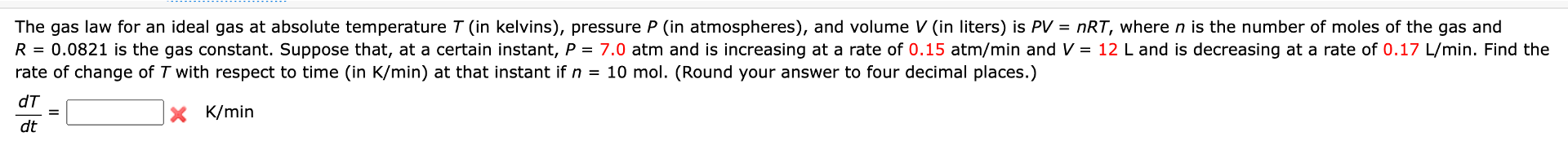 Solved The gas law for an ideal gas at absolute temperature | Chegg.com