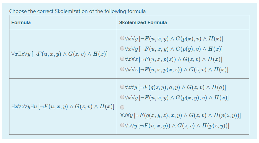 Solved Choose The Correct Skolemization Of The Following Chegg