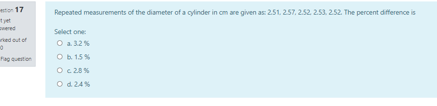 Solved estion 17 Repeated measurements of the diameter of a | Chegg.com