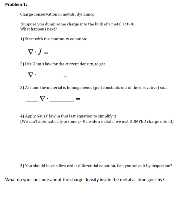 Solved Problem 1: Charge Conservation In Metals: Dynamics | Chegg.com